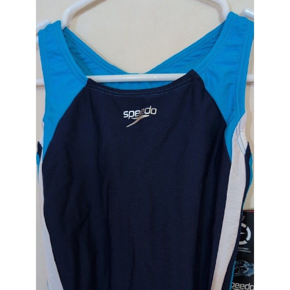 NWT Speedo Girl's Blue Swimsuit One Piece Infinity Splice Thick Strap - Size 10 - Picture 3 of 12
